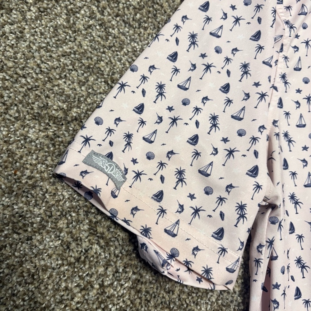 Straight Down Men’s Polo Large Palm Tree Sail Boat Print Pink - Picture 7 of 12